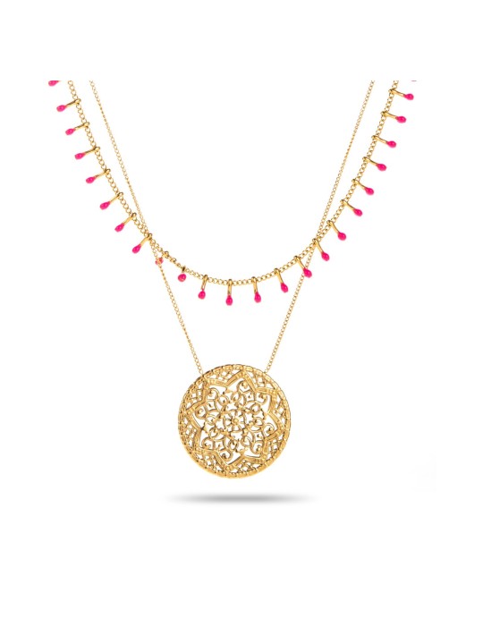 Collier double rang médaillon rosace